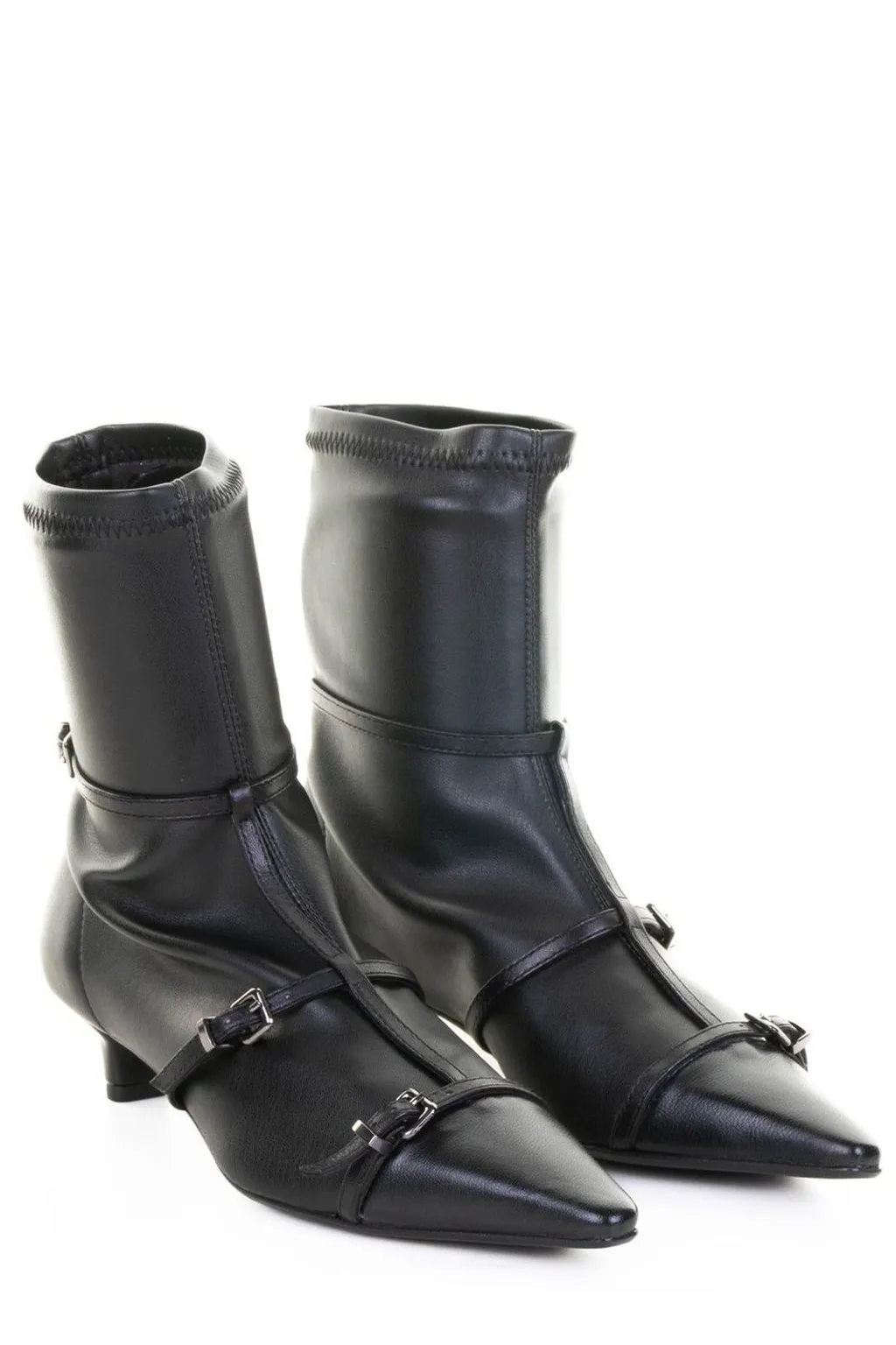Pointed-Toe Double-Buckle Boots
