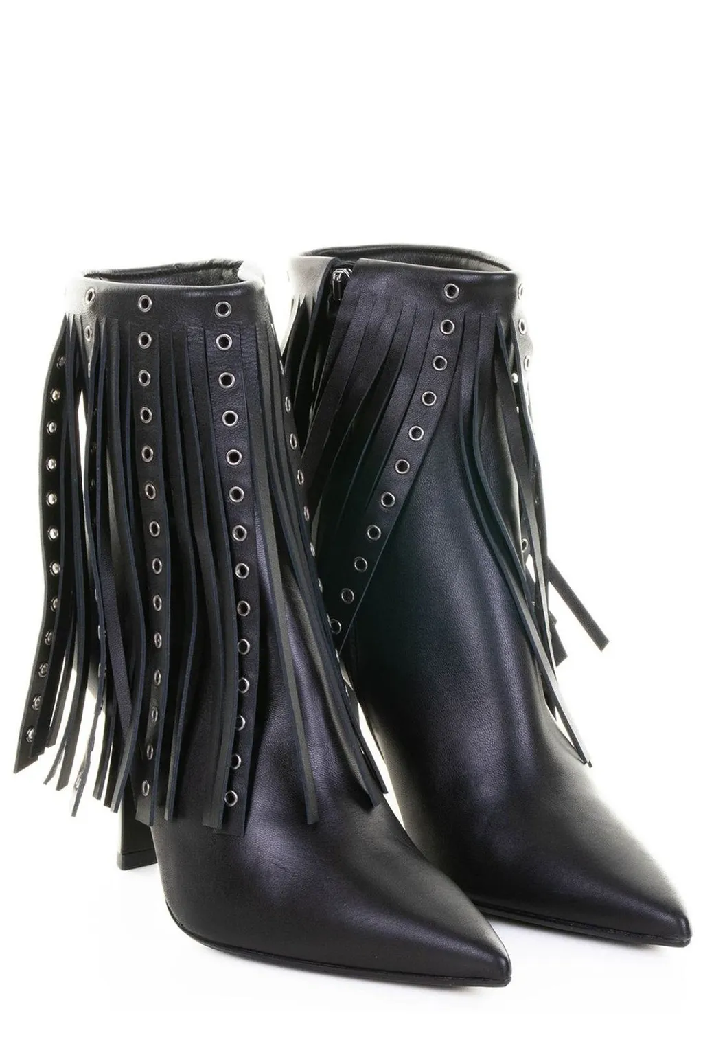 Pointed-Toe Fringed Ankle Boots