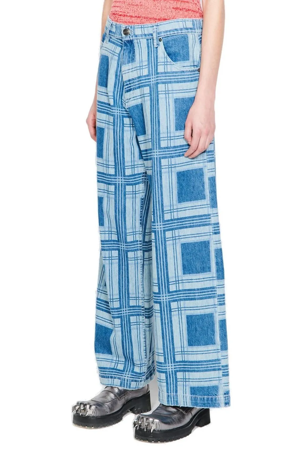 Tartan Wide Leg Denim Jeans