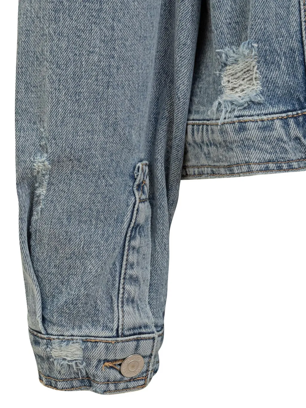 Logo Embroidered Distressed Denim Jacket