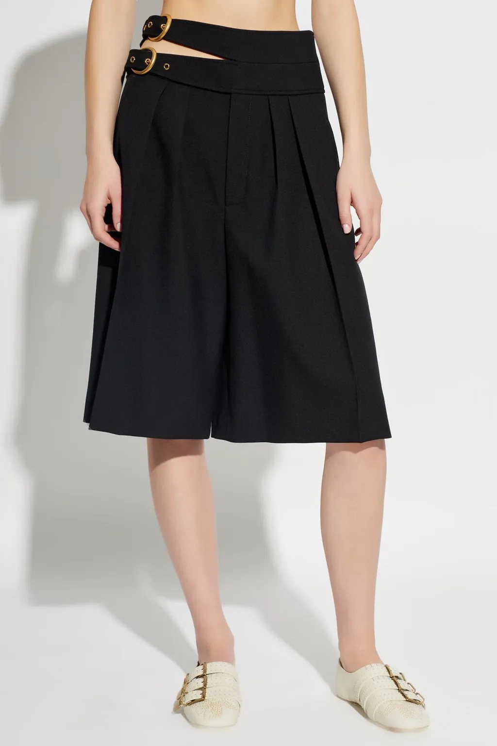 Double-Buckled Knee-Length Shorts