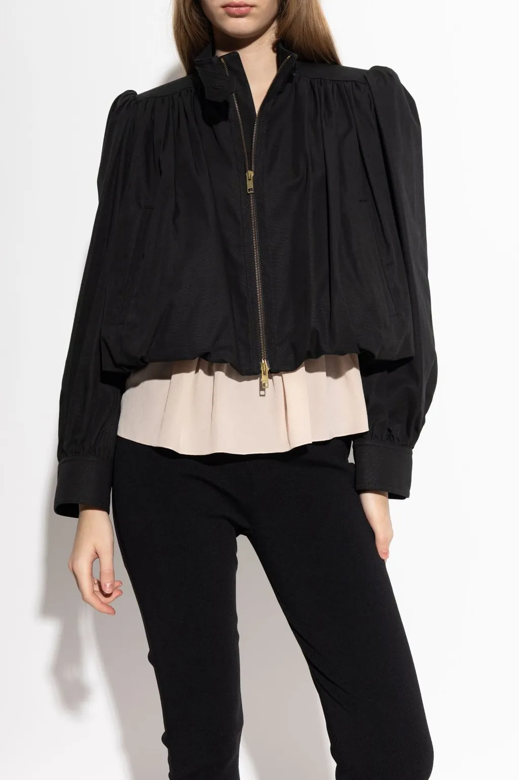 Gathered Zip-Up Cropped Jacket
