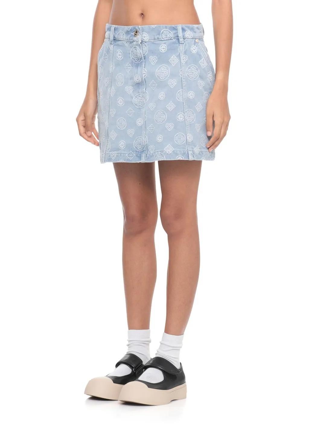 Monogram Denim Logo Patch Skirt