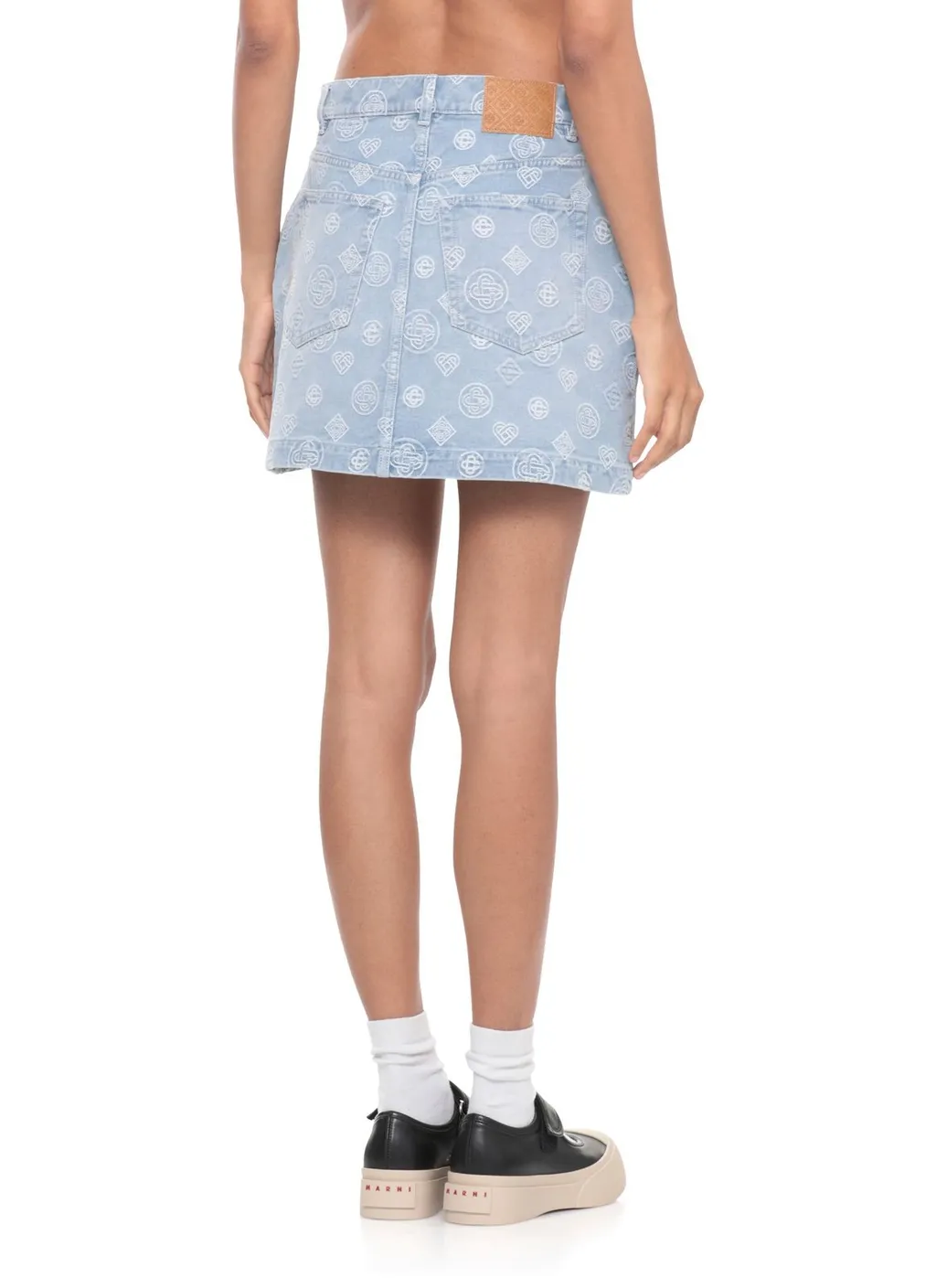 Monogram Denim Logo Patch Skirt