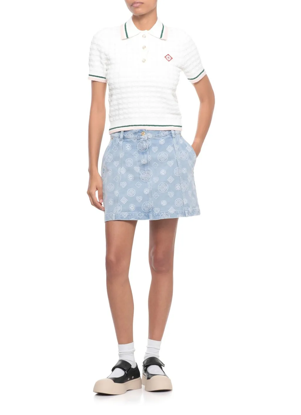 Monogram Denim Logo Patch Skirt