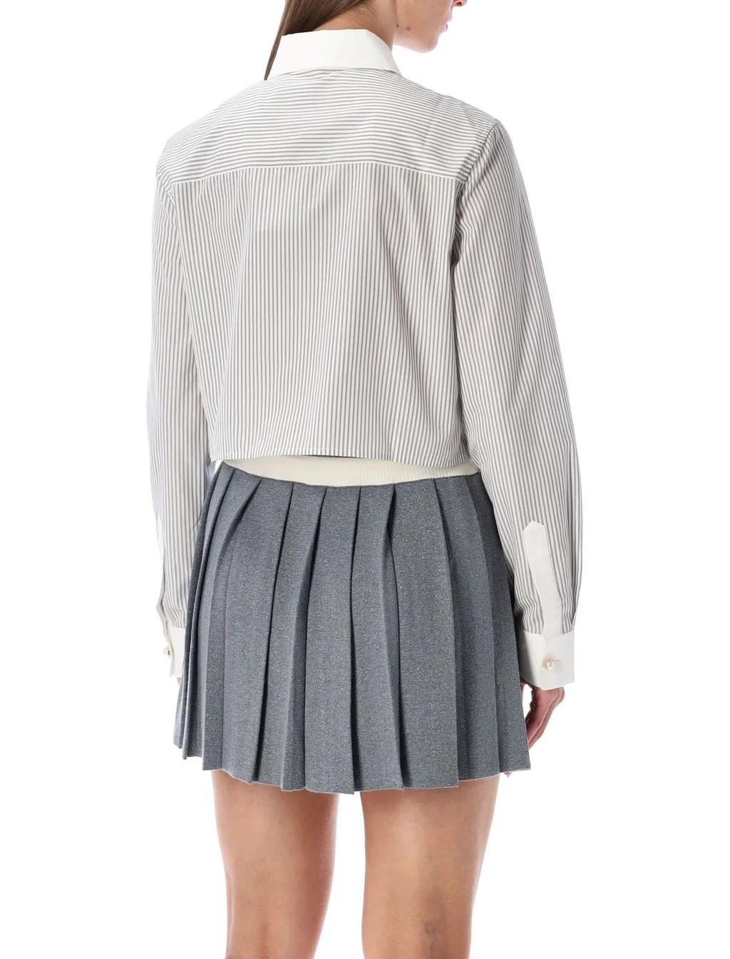 Pinstripe Embroidered Cropped Shirt