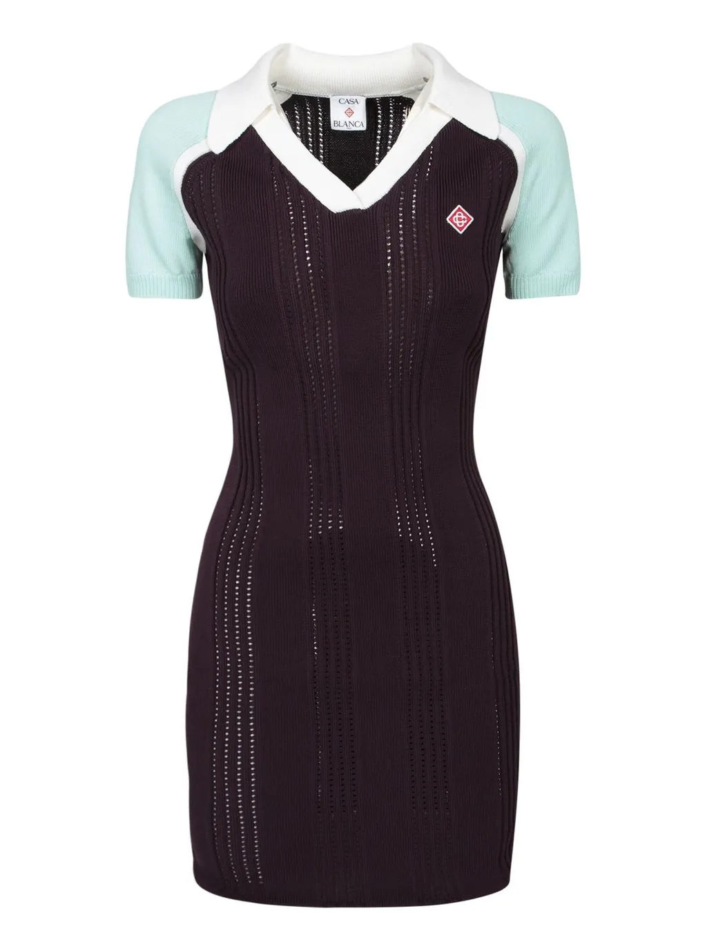 Short Sleeved Contrast Collar Ribbed Tennis Dress