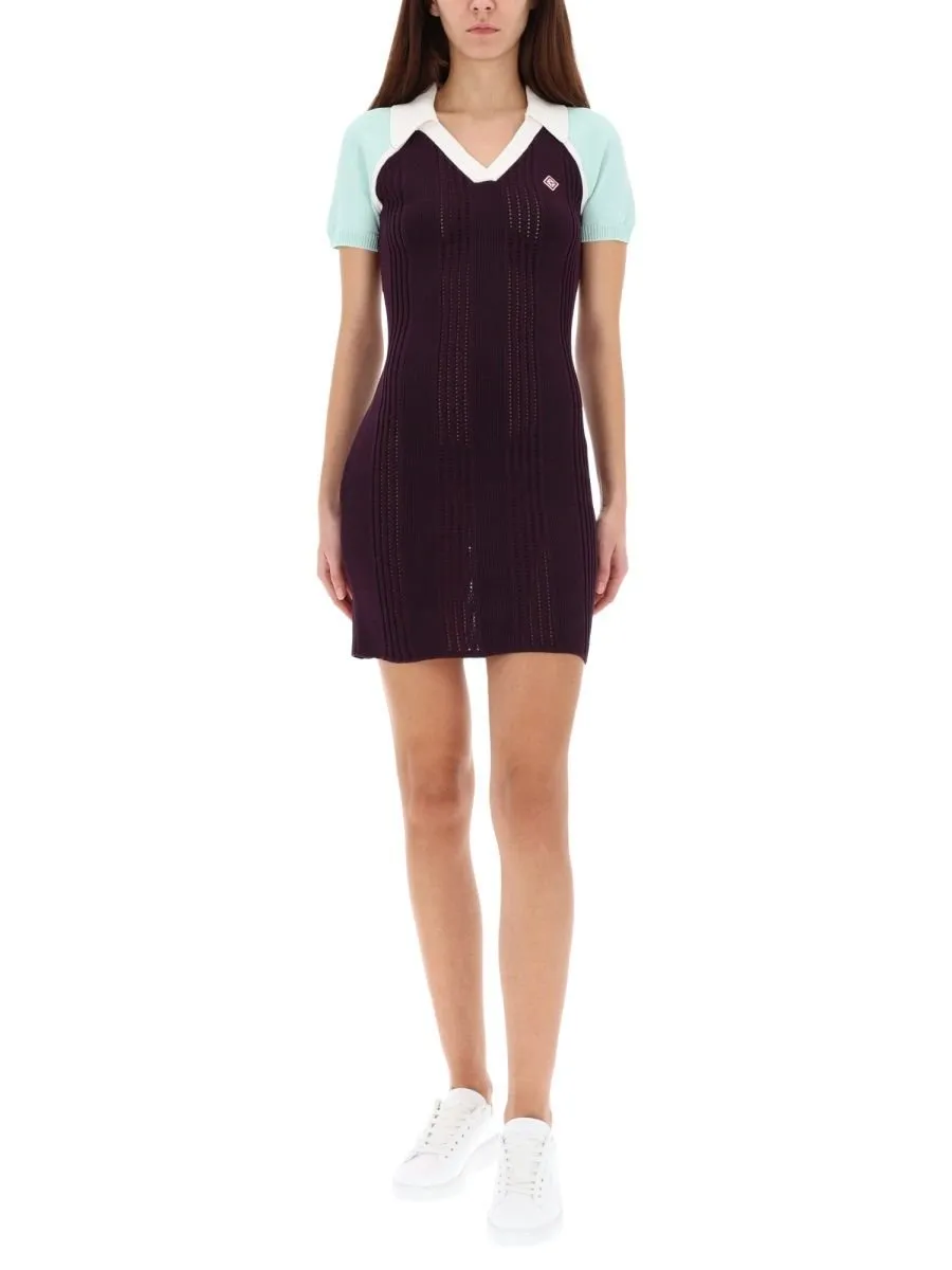 Short Sleeved Contrast Collar Ribbed Tennis Dress