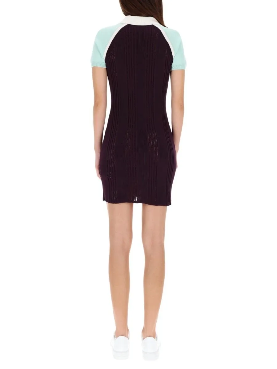 Short Sleeved Contrast Collar Ribbed Tennis Dress