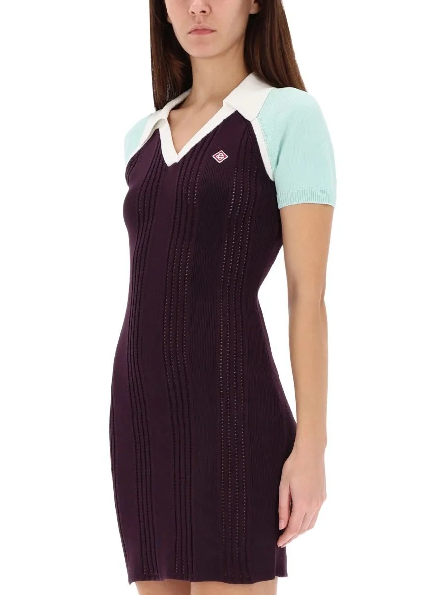 Short Sleeved Contrast Collar Ribbed Tennis Dress