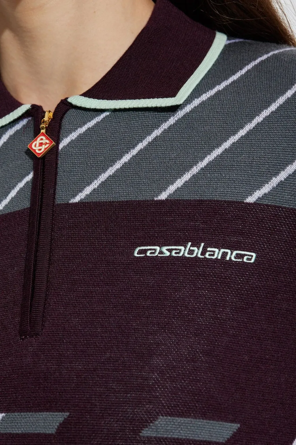 Diagonal Tennis Long Sleeve Polo Shirt