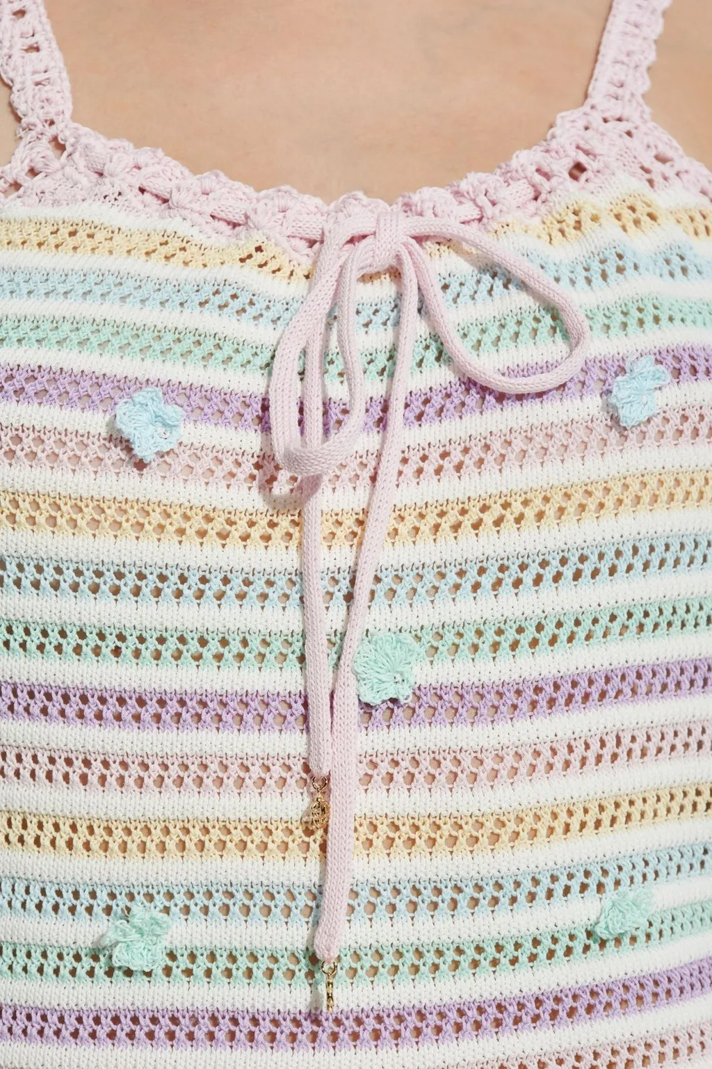 Striped Crochet-Knit Sleeveless Mini Dress
