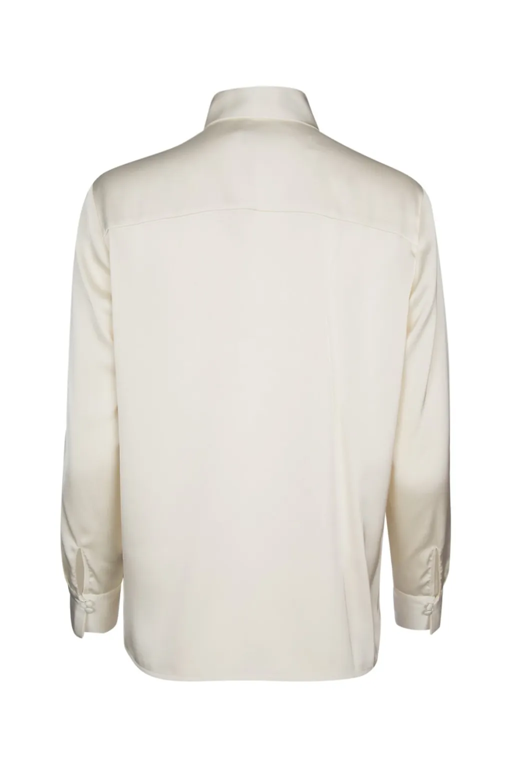 Pussy-Bow Collar Curved Hem Satin Blouse