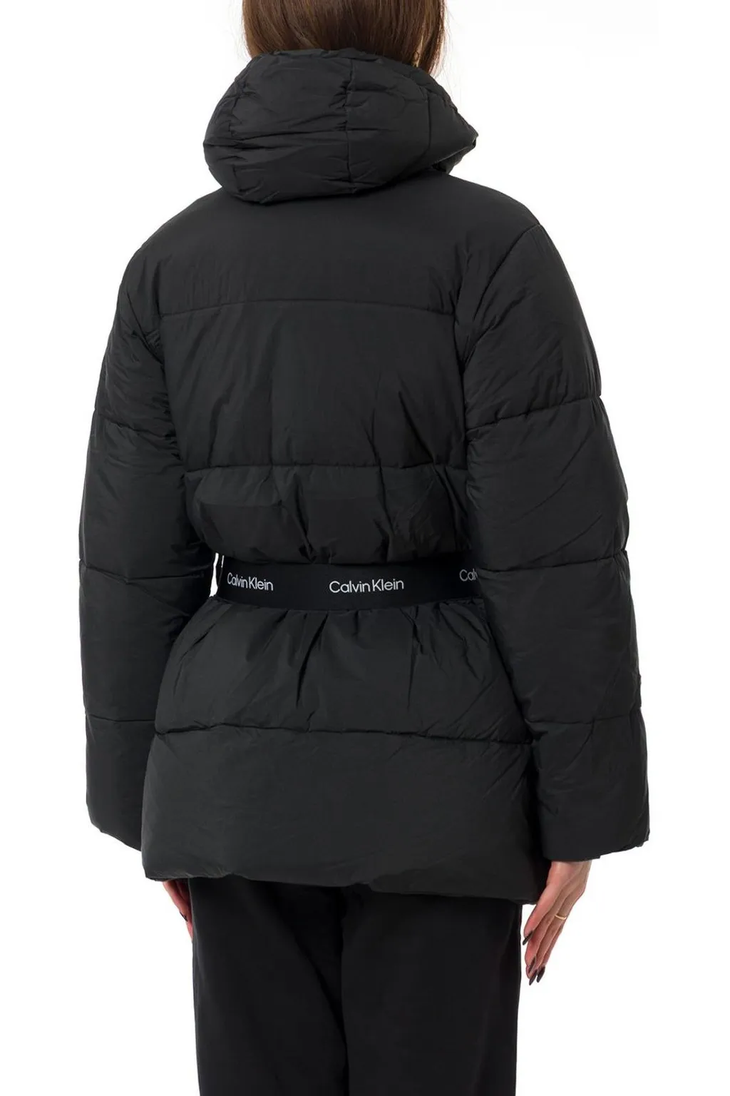 Logo Belt Hooded Puffer Jacket