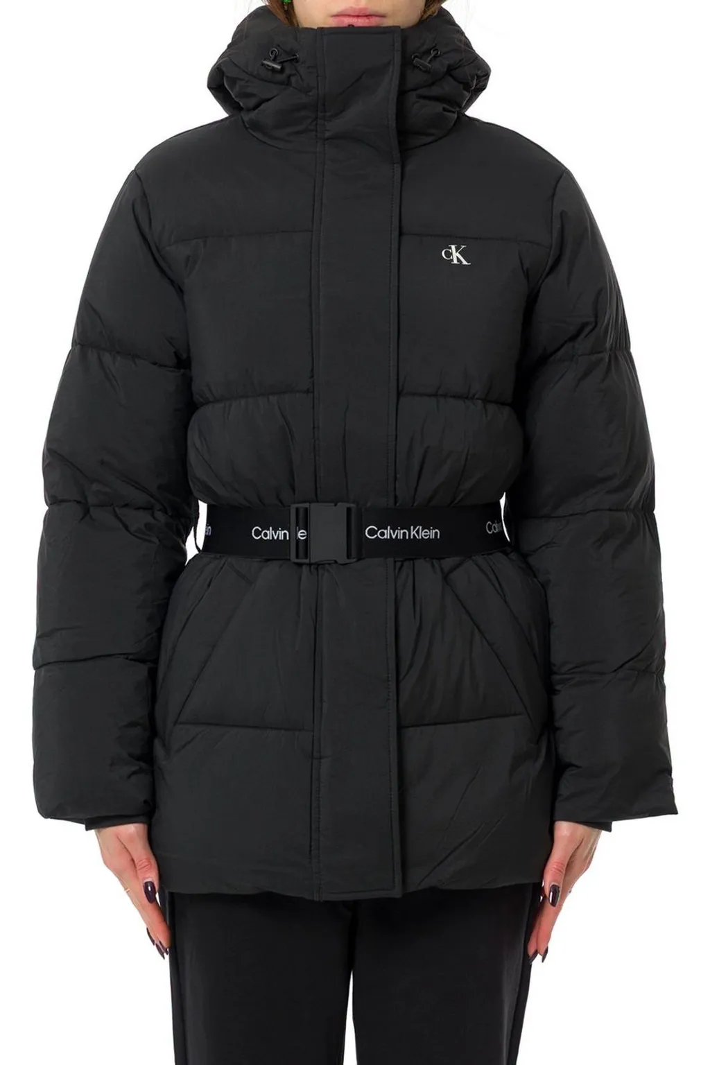 Logo Belt Hooded Puffer Jacket