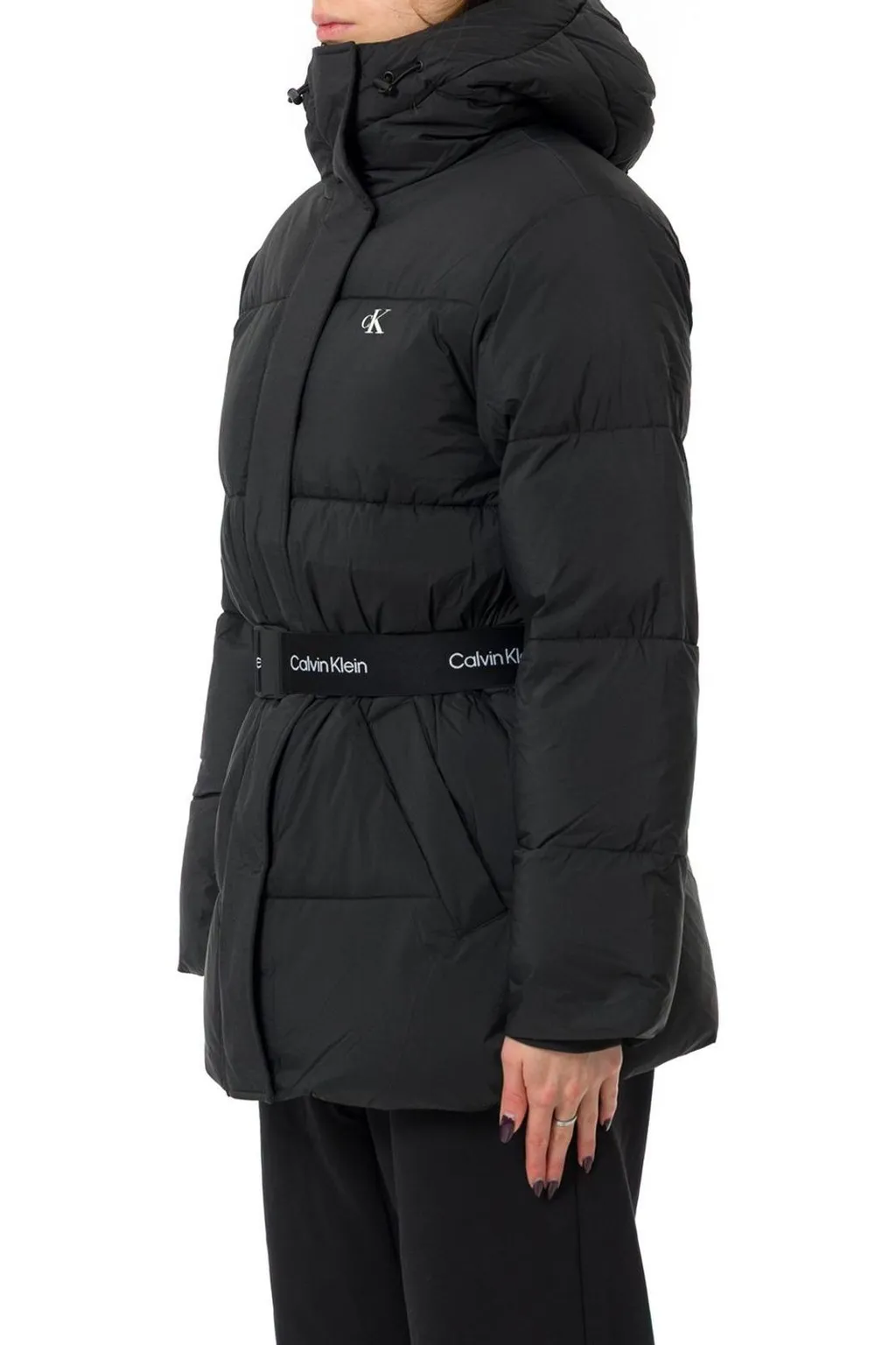 Logo Belt Hooded Puffer Jacket