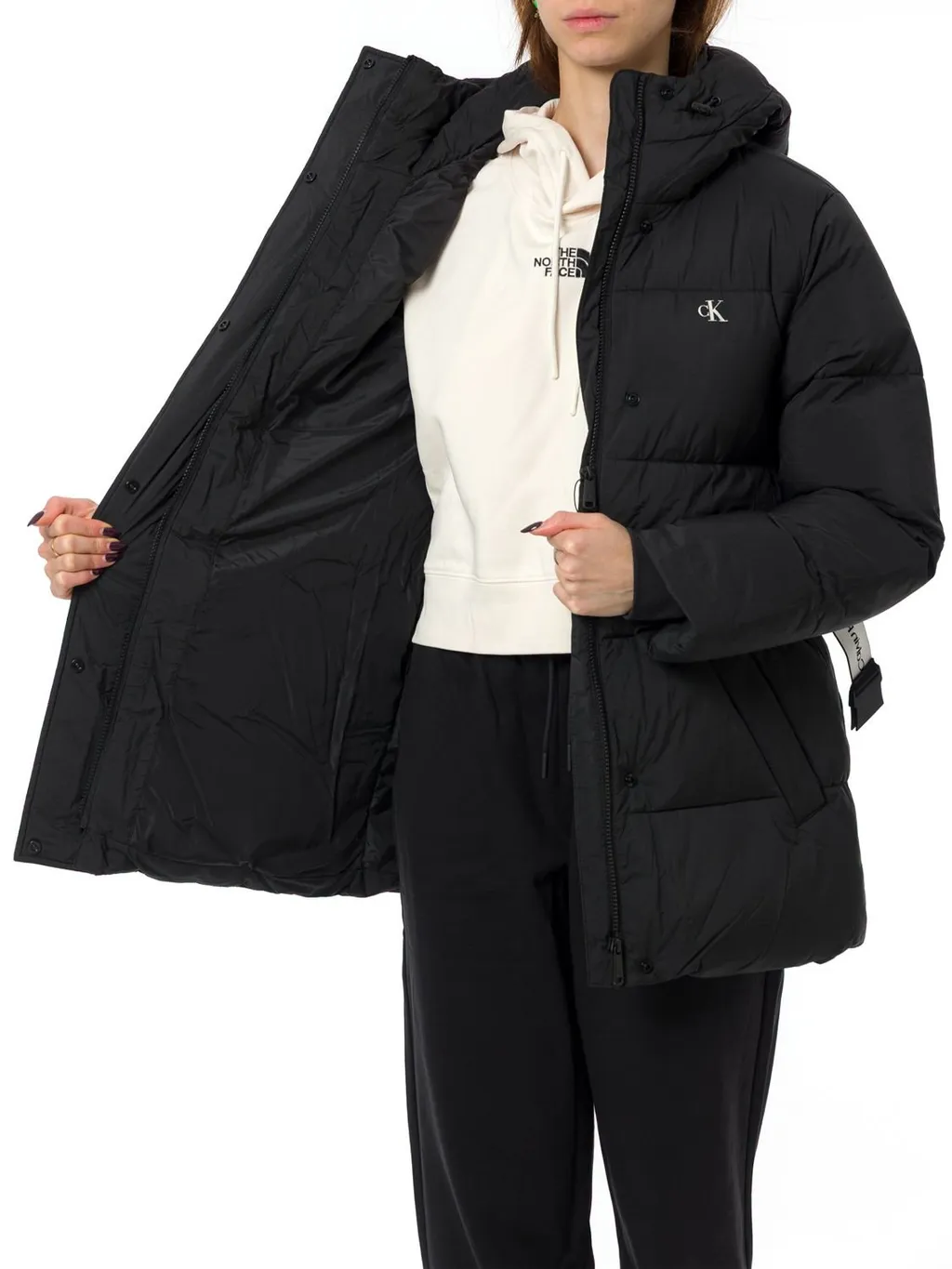 Logo Belt Hooded Puffer Jacket
