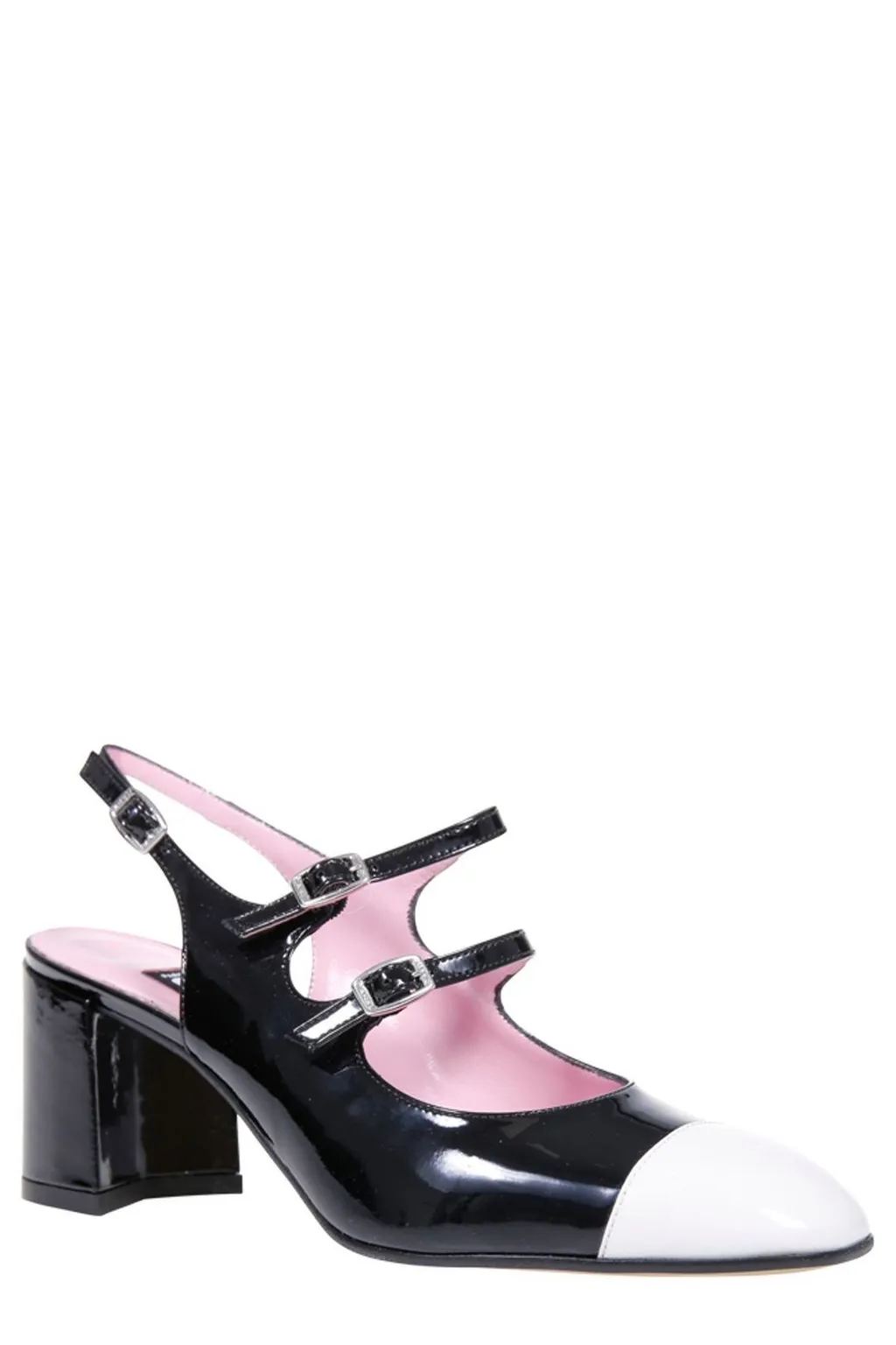 Papaya Two-Tone Buckled Pumps