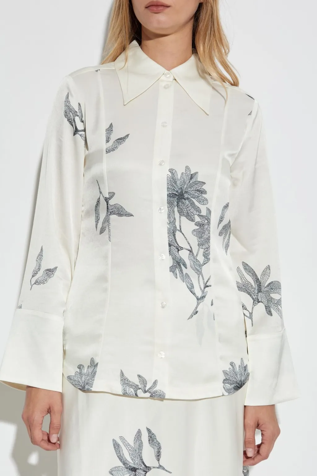 Rossiannas Floral Printed Satin Shirt