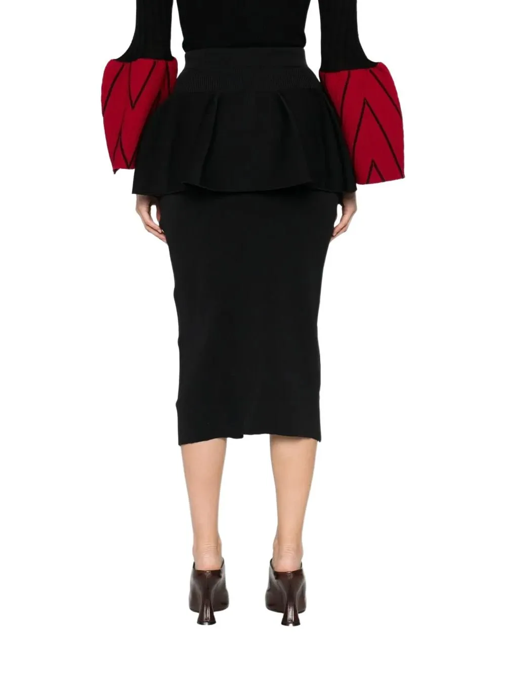 Ribbed Peplum Midi Skirt