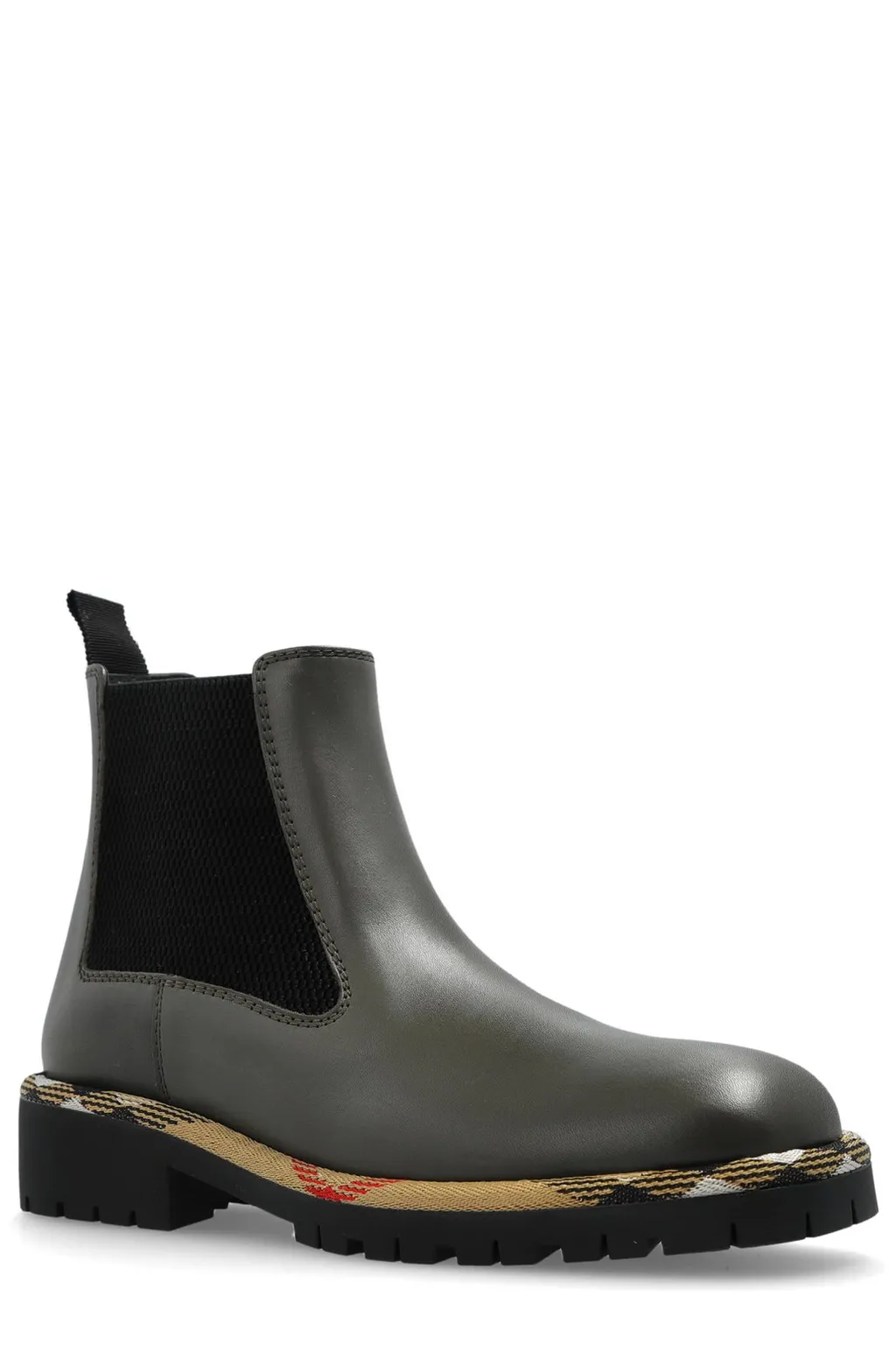 Checked-Trim Ankle Boots