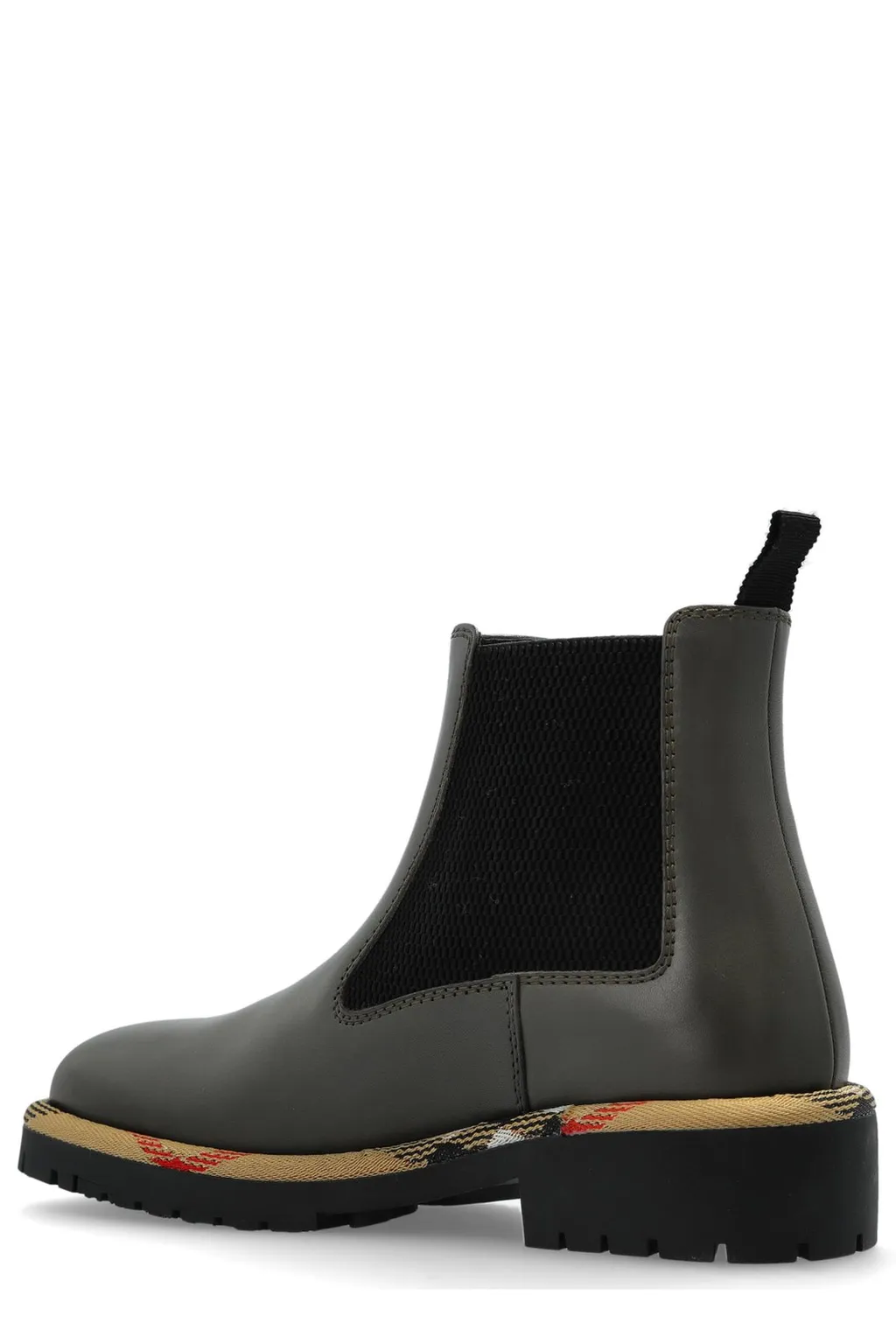 Checked-Trim Ankle Boots