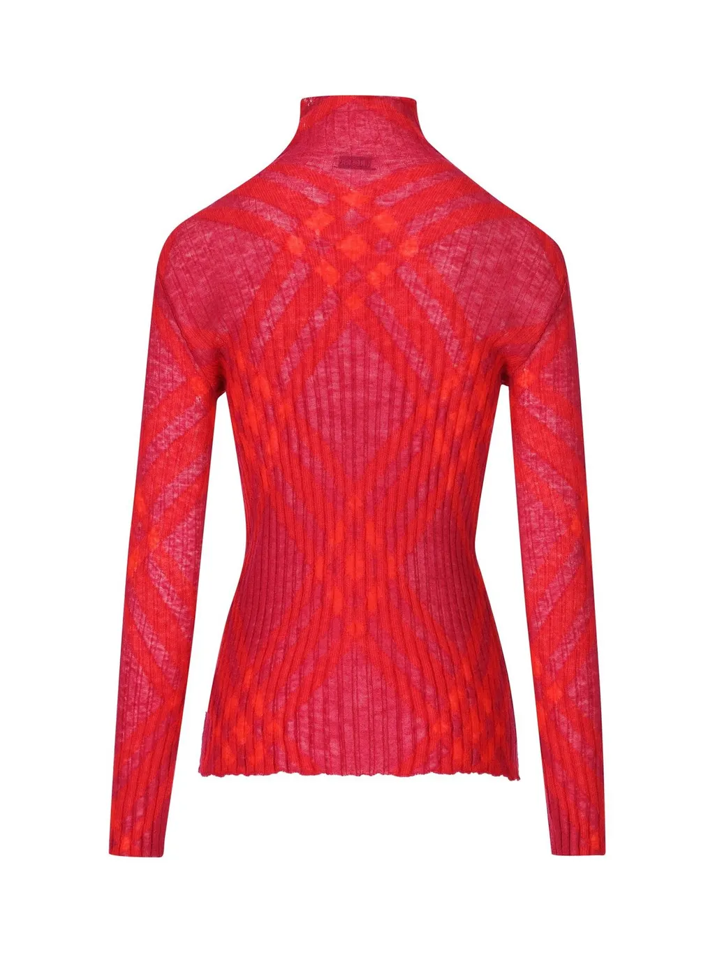 Plaid-Check High-Neck Ribbed-Knit Jumper