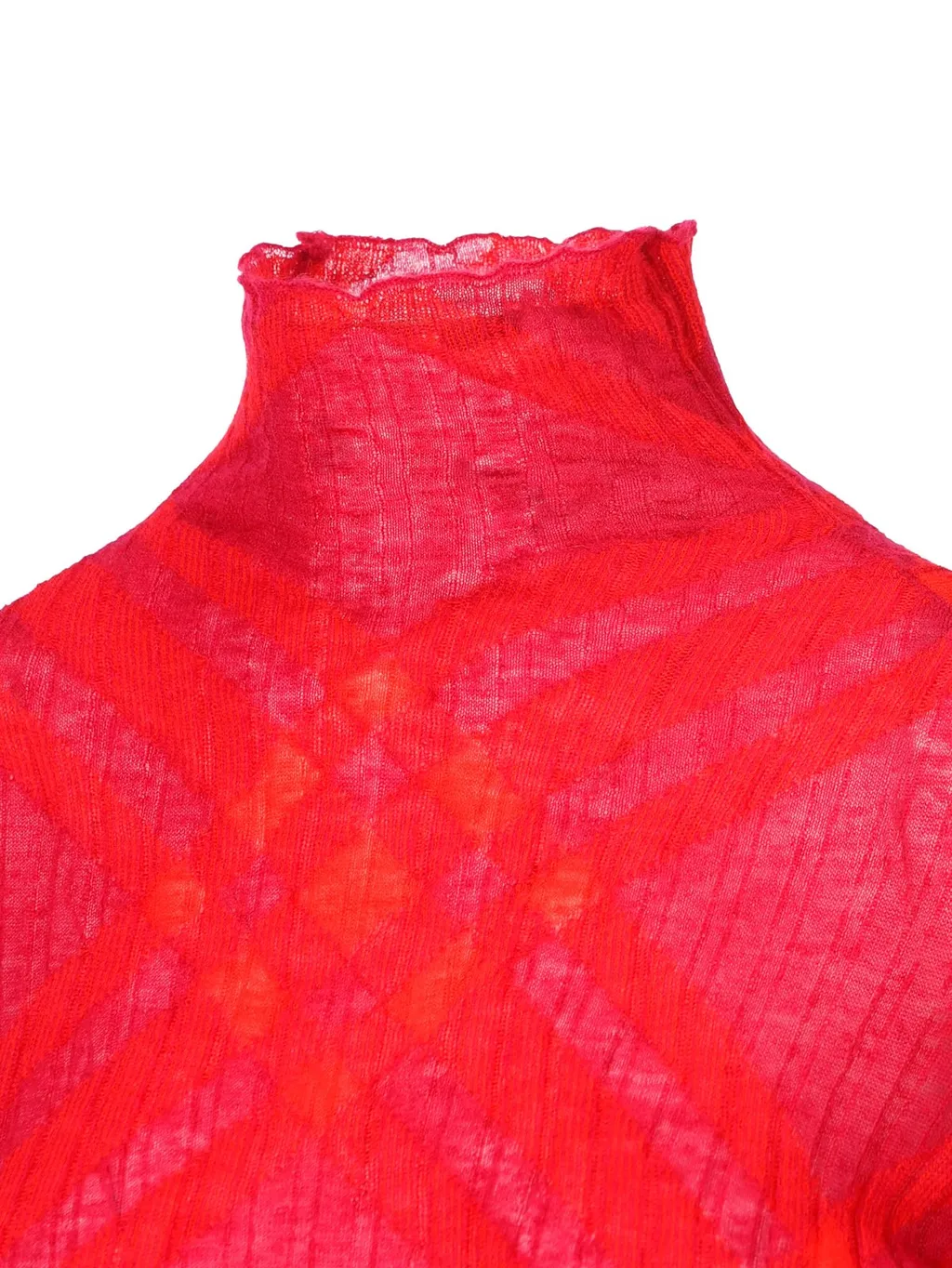 Plaid-Check High-Neck Ribbed-Knit Jumper