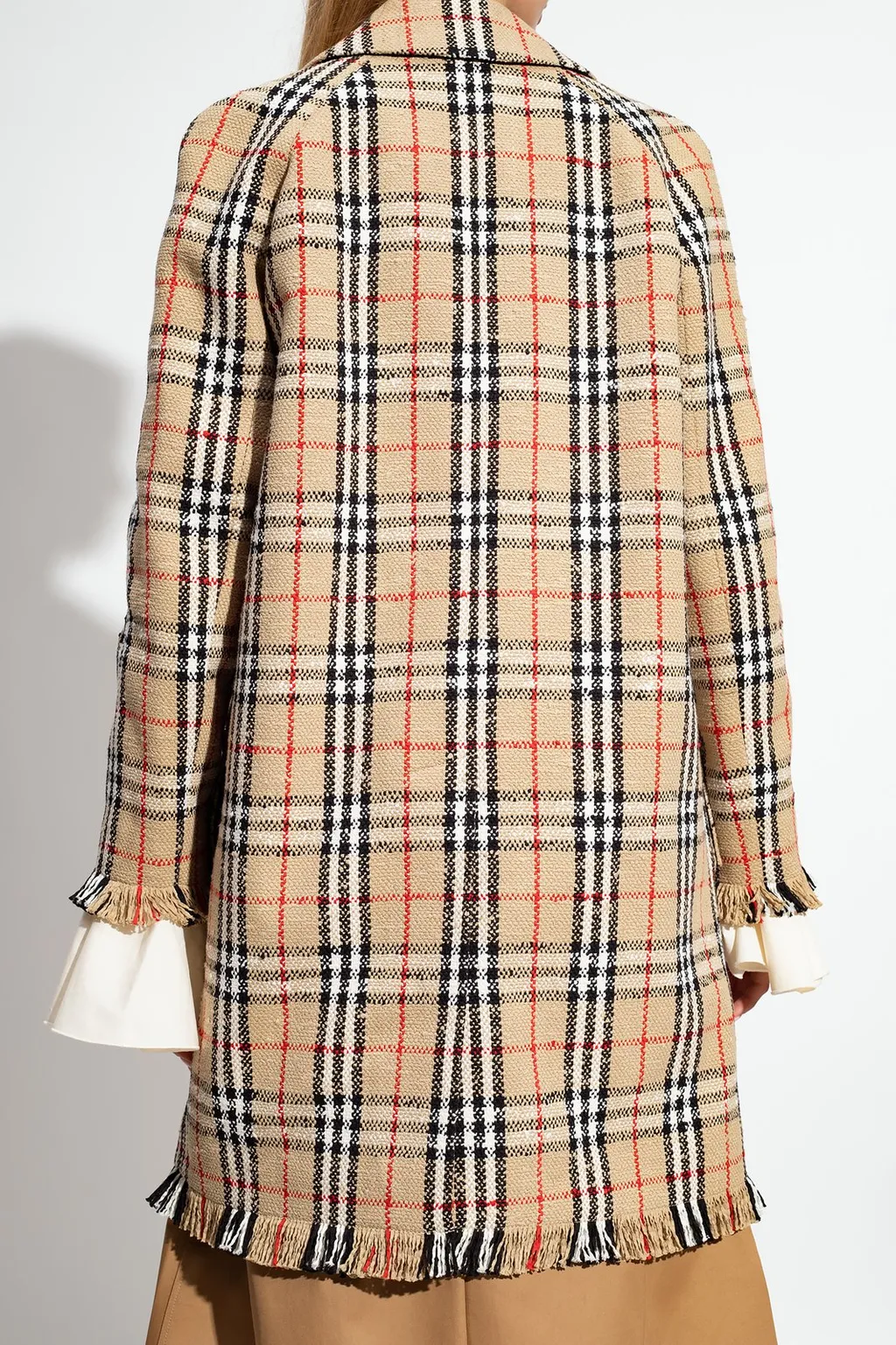 Checked Fringed-Edge Buttoned Coat