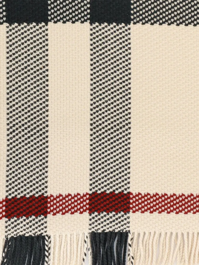 Check-Pattern Fringed-Edge Scarf