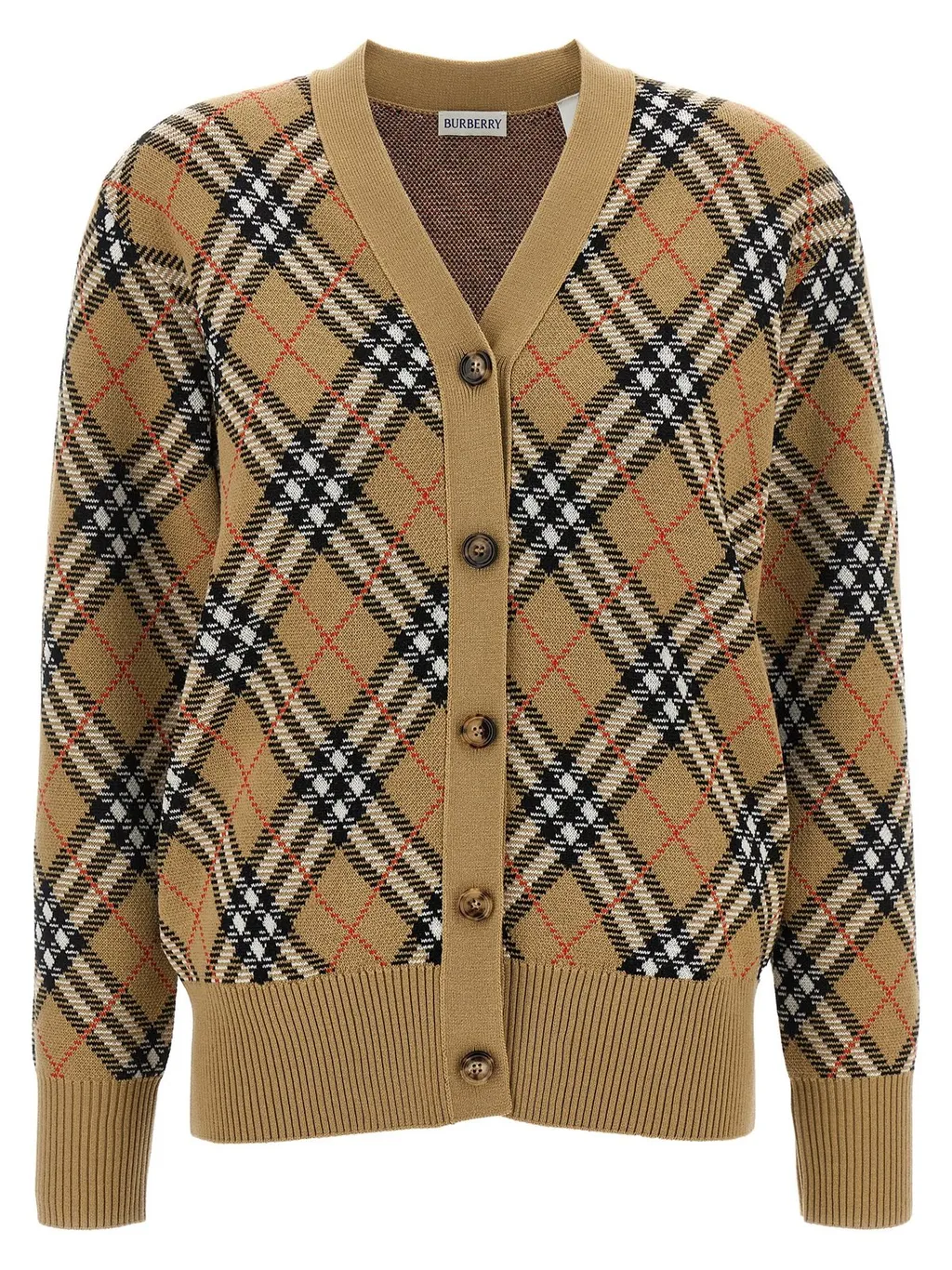 Checked Button-Up Knitted Cardigan