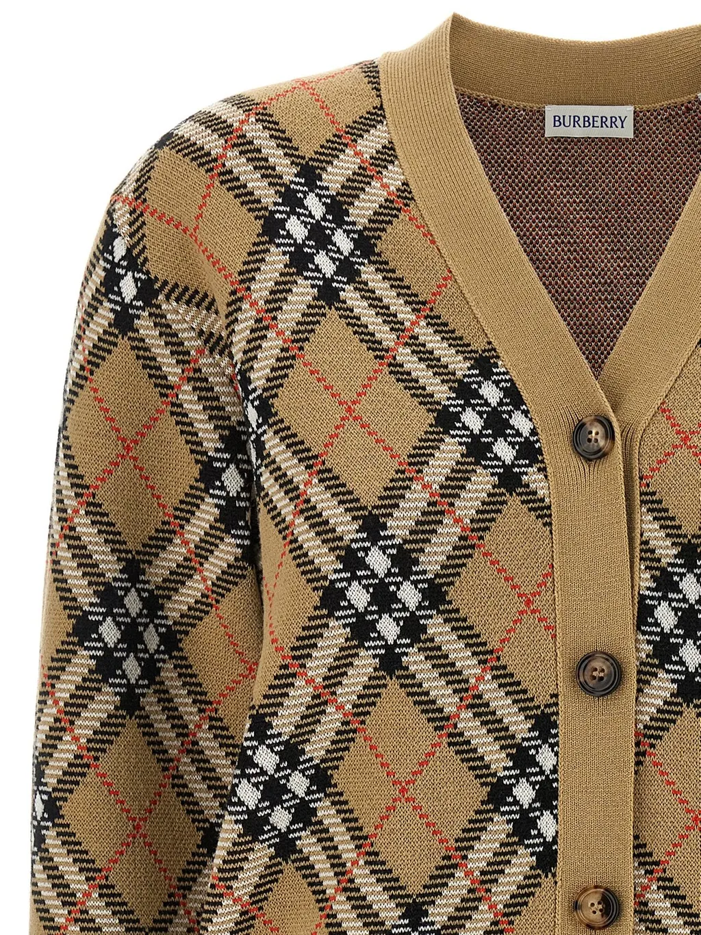 Checked Button-Up Knitted Cardigan