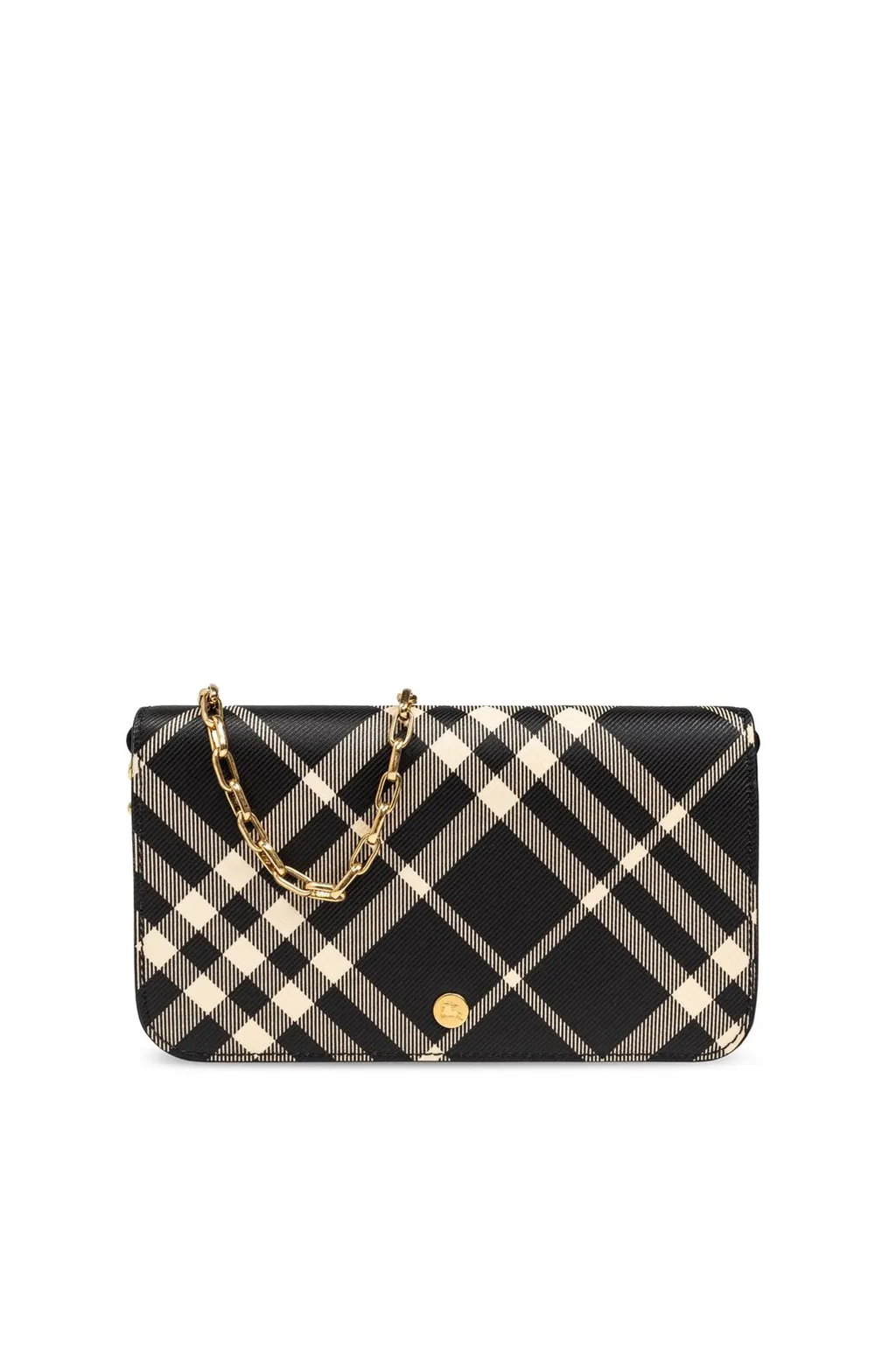 Mini Check-Printed Chain Strap Wallet