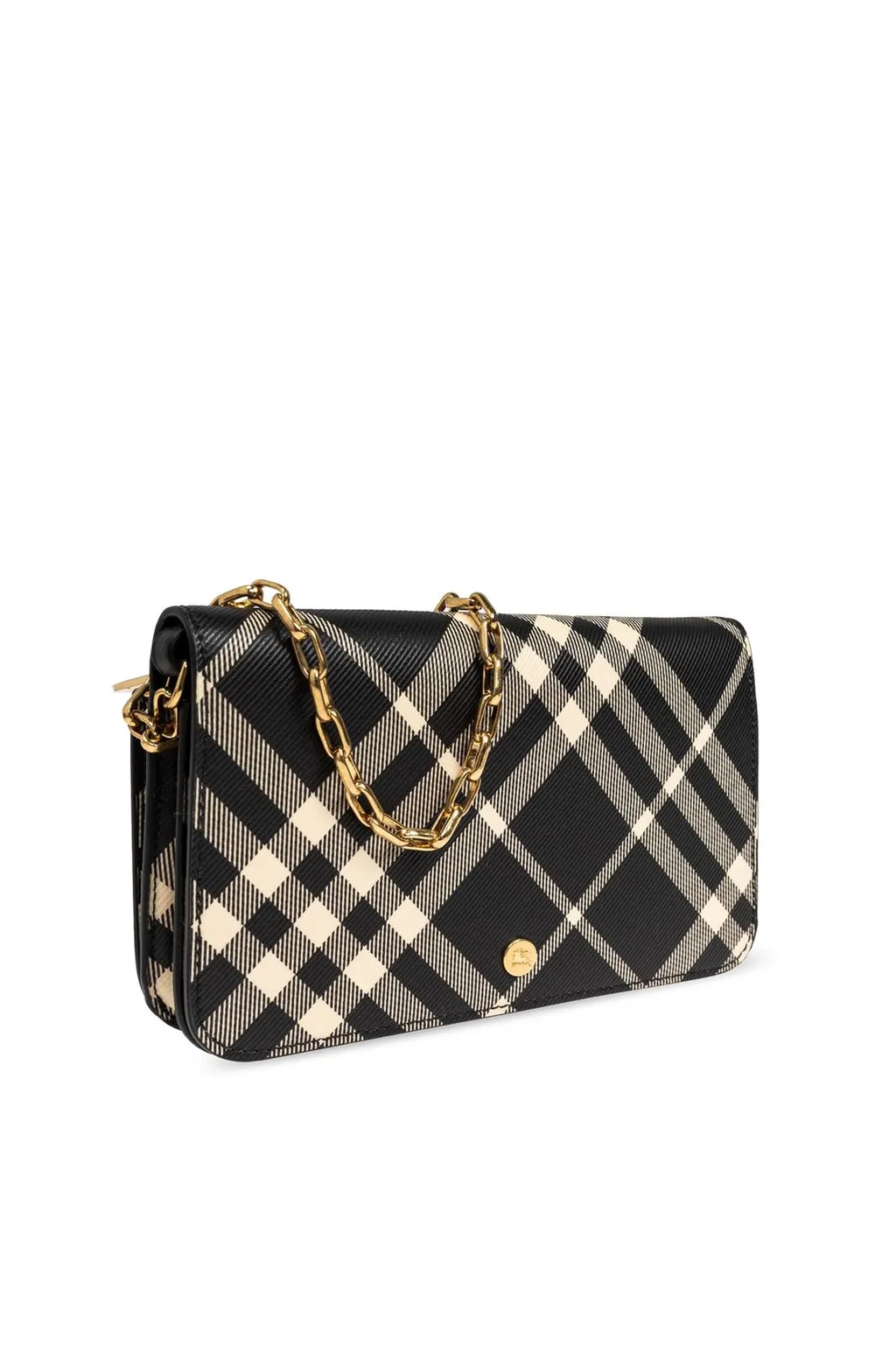 Mini Check-Printed Chain Strap Wallet