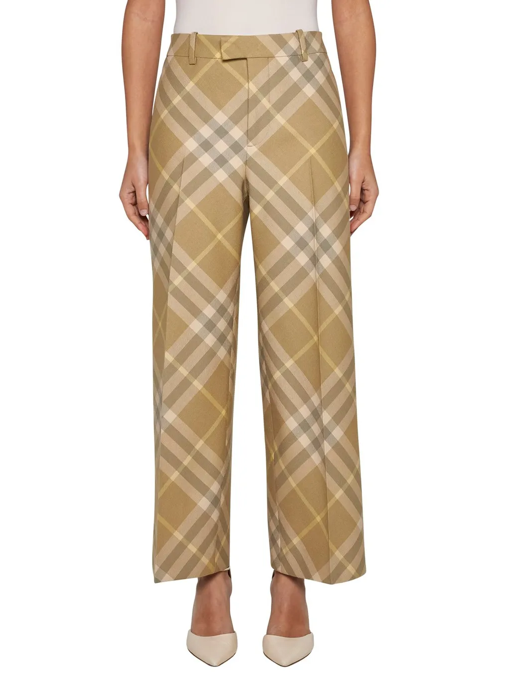 Check-Printed Straight-Leg Tailored Trousers