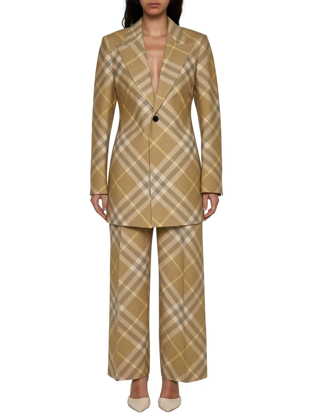 Check-Printed Straight-Leg Tailored Trousers