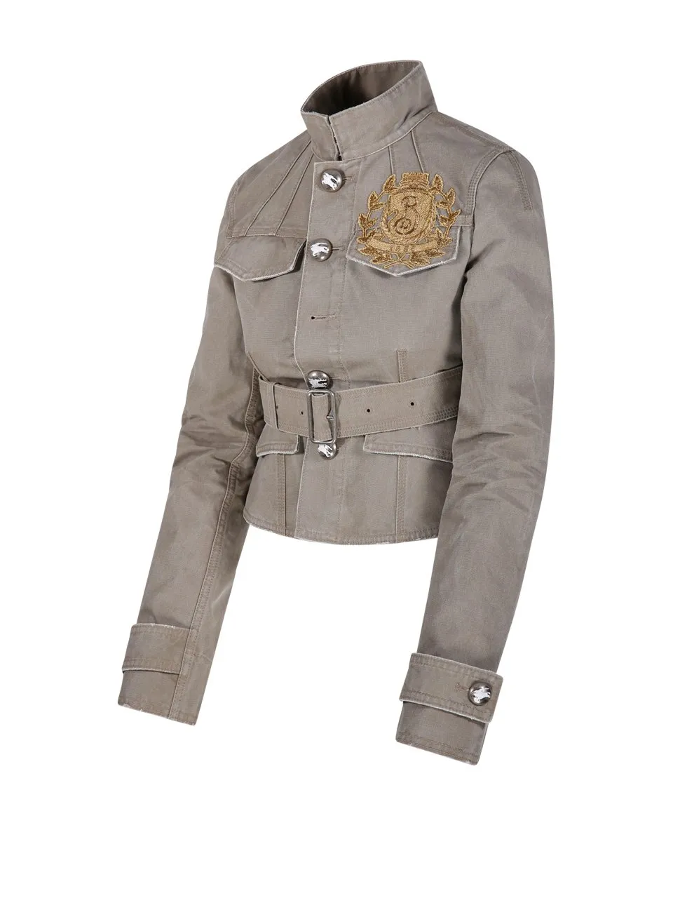 Logo Embroidered Belted Waist Jacket