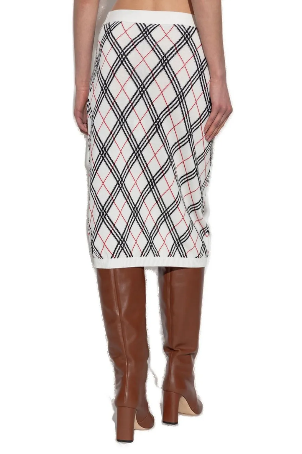 Ekd Jacquard Checked Knitted Midi Skirt
