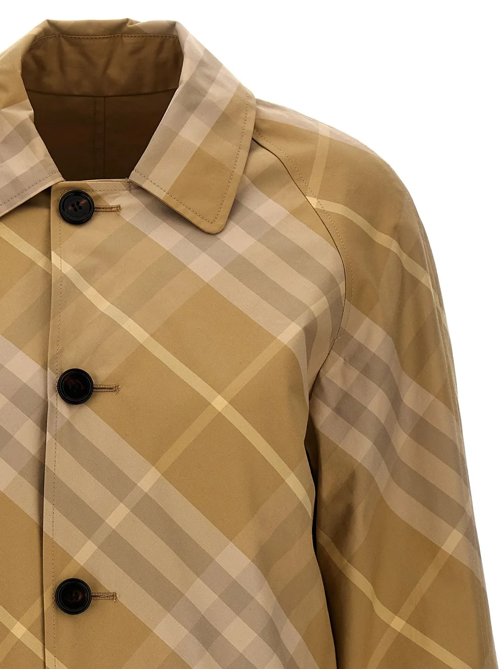 Reversible Check-Printed Buttoned Car Coat