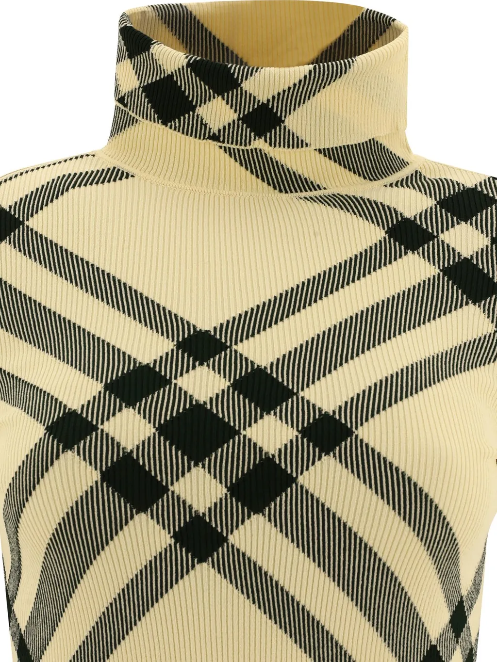 Check-Pattern High-Neck Knitted Jumper