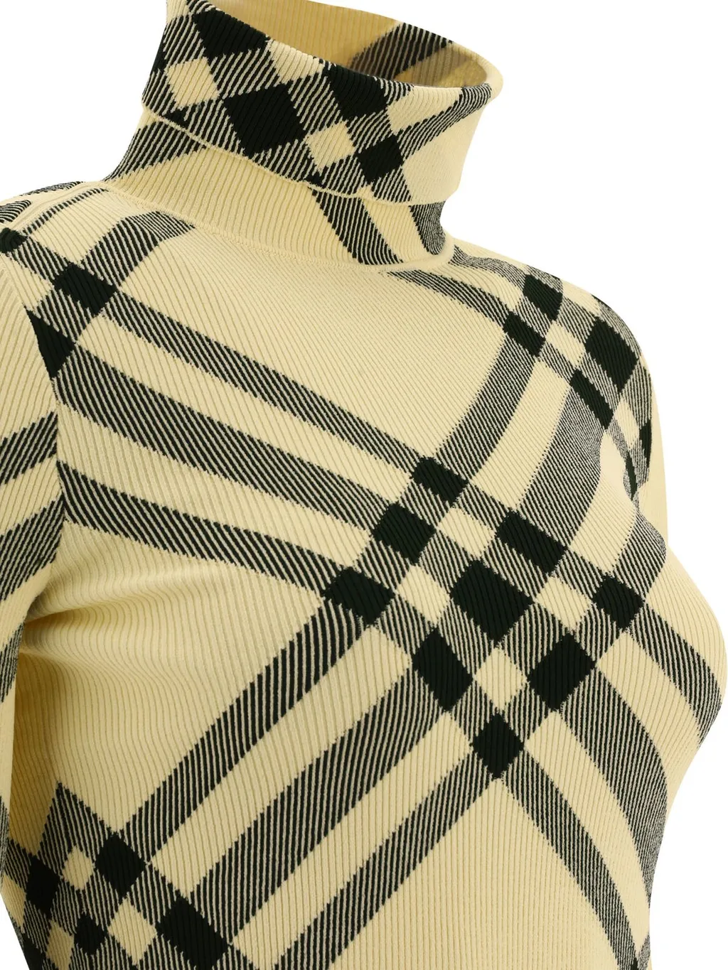 Check-Pattern High-Neck Knitted Jumper