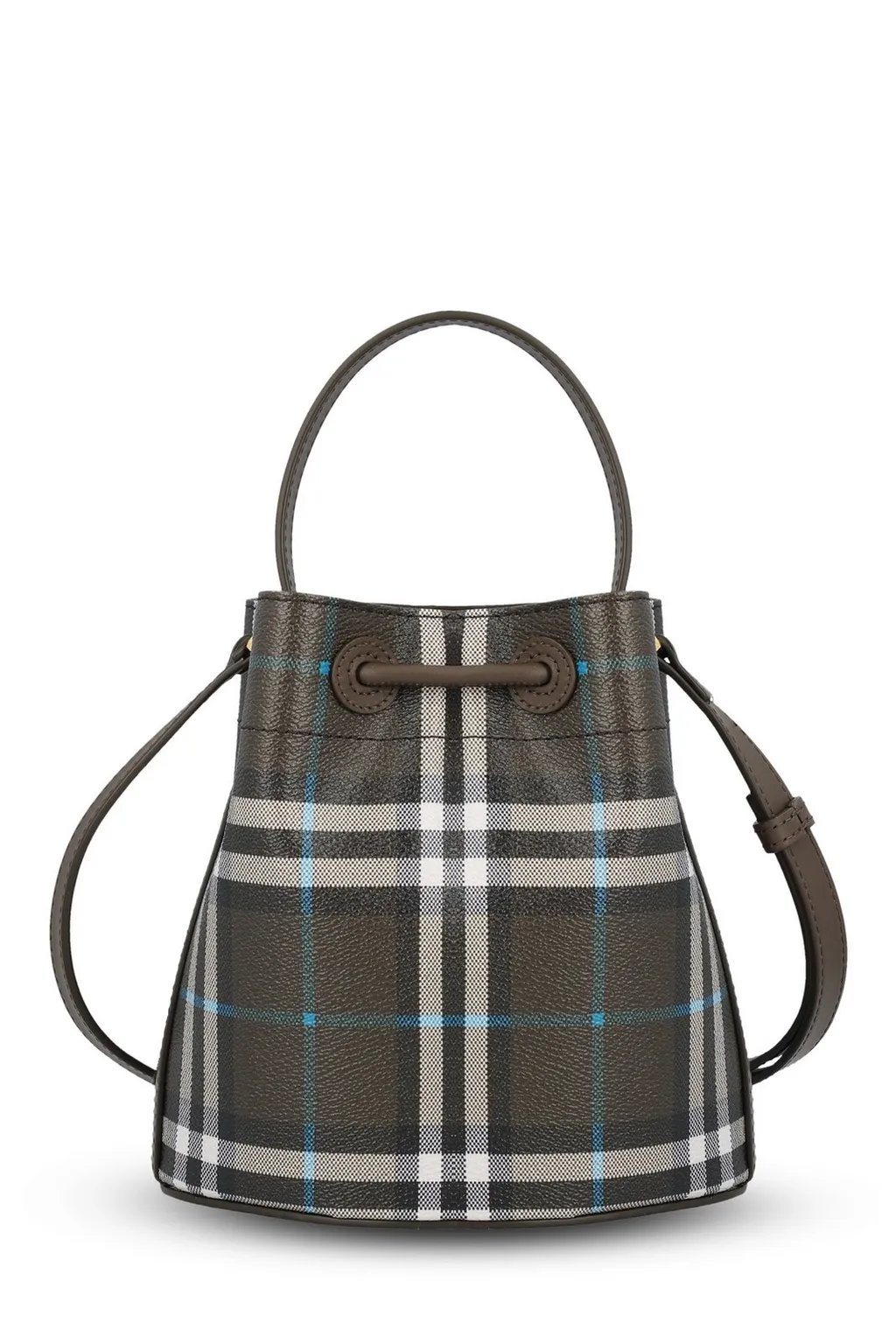 Checked Drawstring Bucket Bag