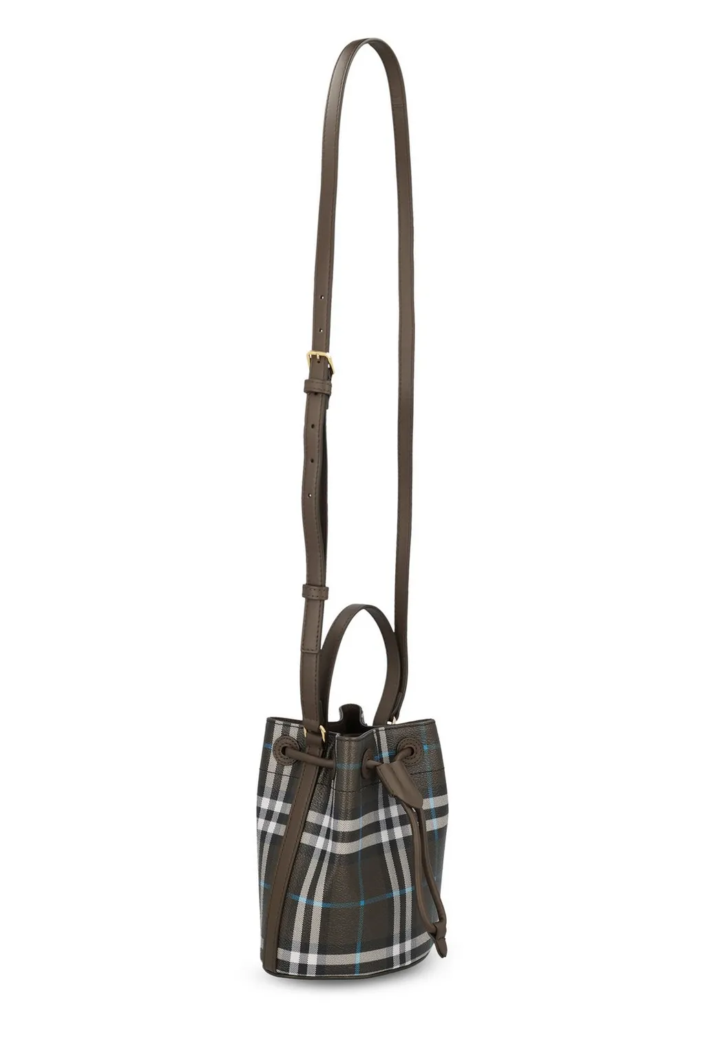 Checked Drawstring Bucket Bag