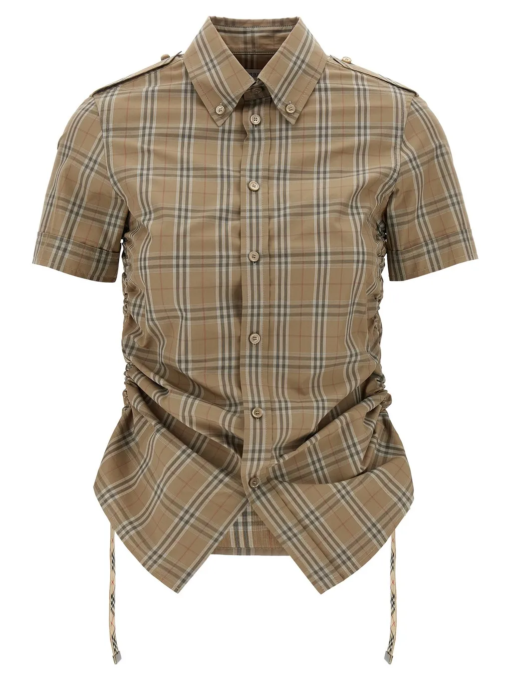 Checked Drawstring Hem Shirt