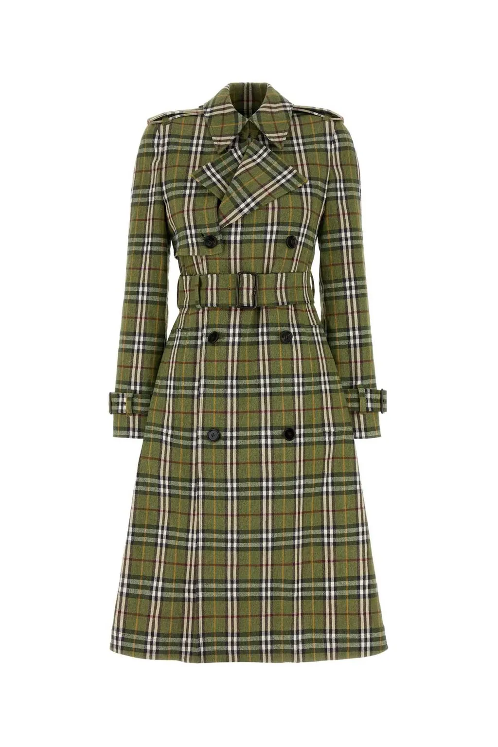 Double Breasted Belted Checked Coat