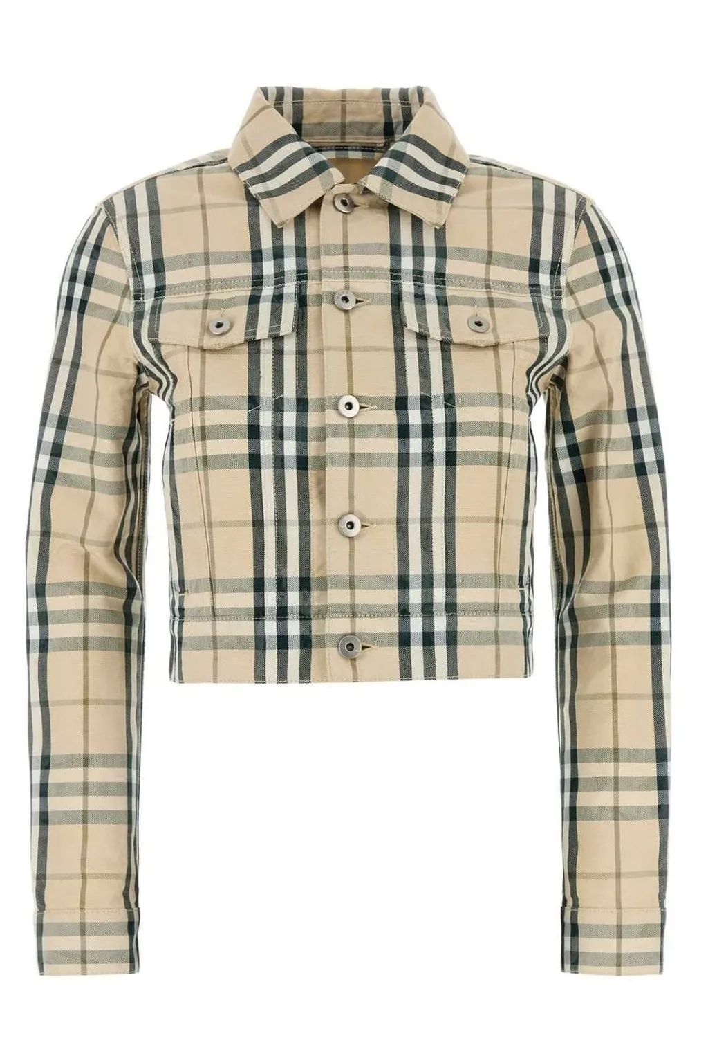 Checked Buttoned Long-Sleeved Jacket