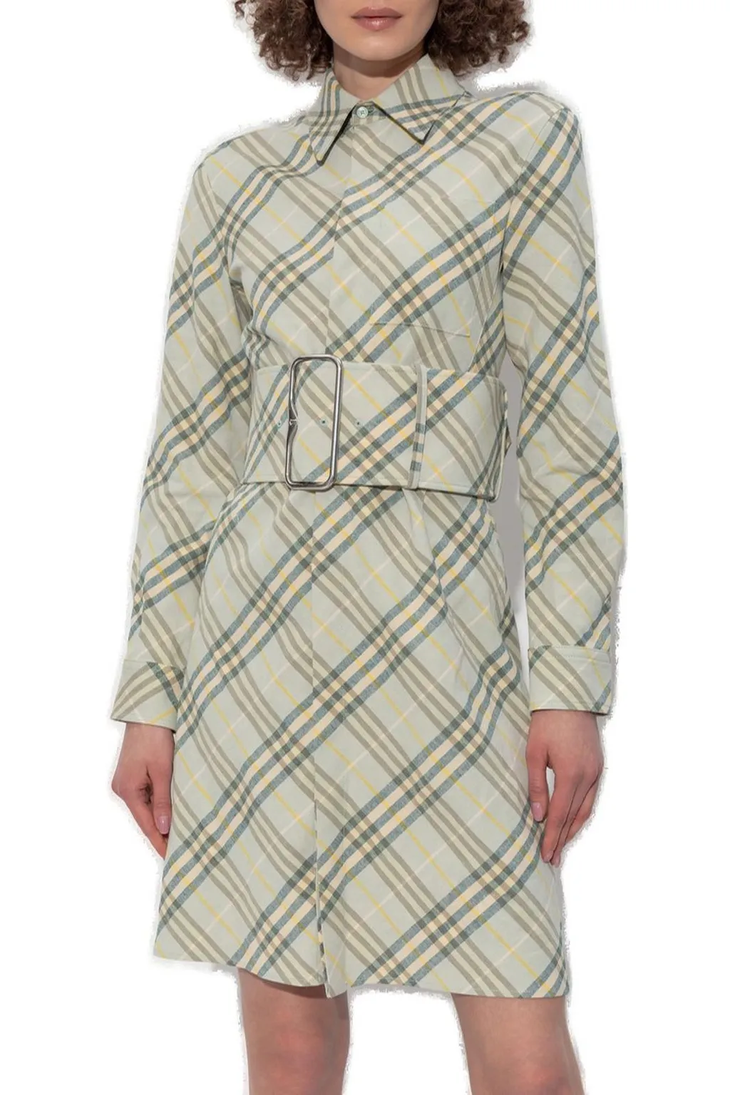 Checked Belted Waist Shirt Dress