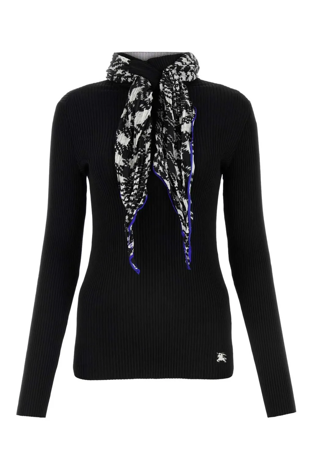 Scarf-Detailed High-Neck Ribbed Jumper