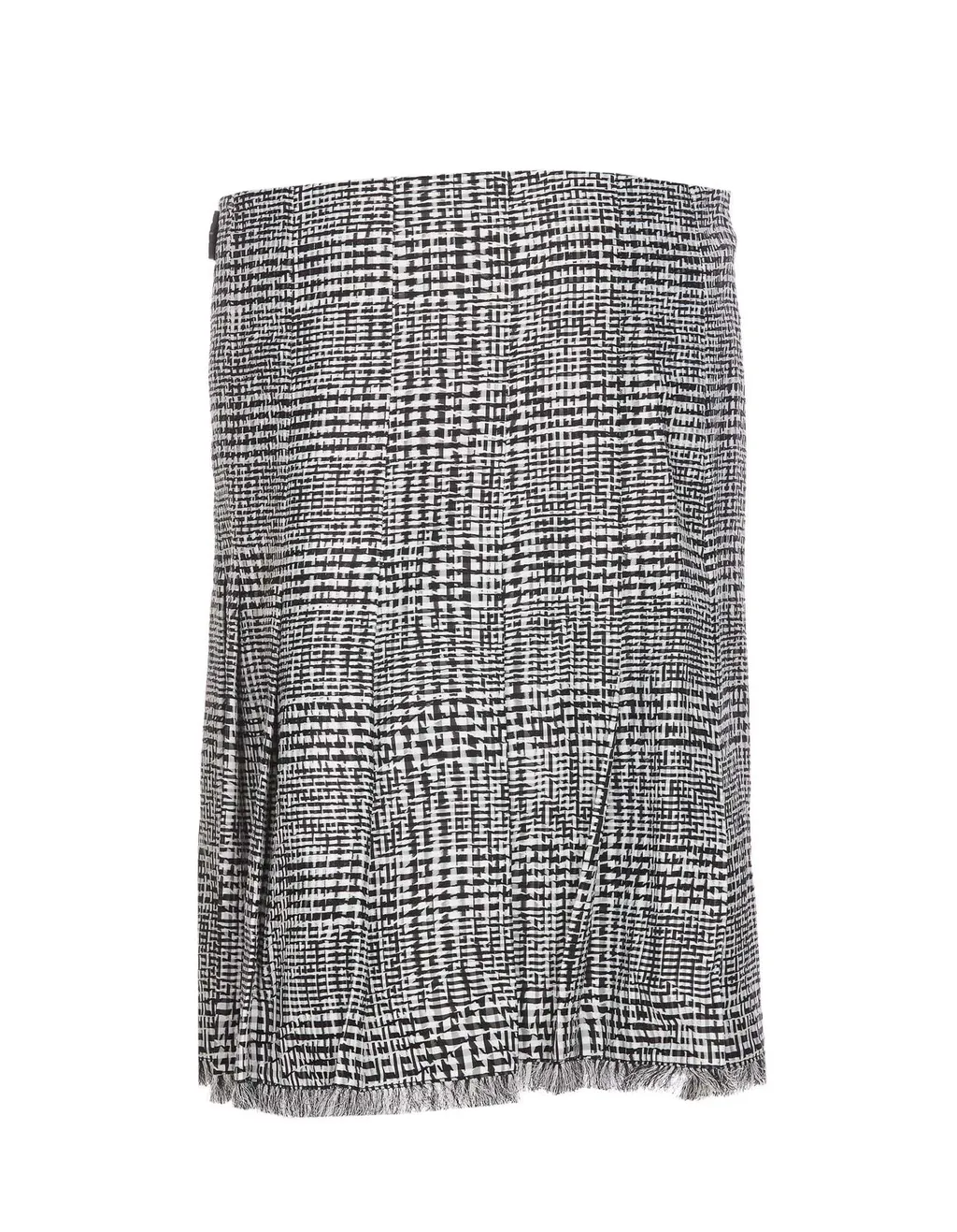 Plaid-Check Pleated Fringed Mini Skirt