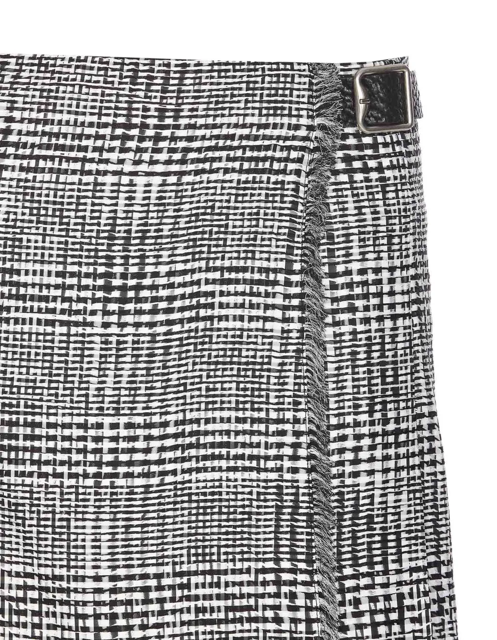 Plaid-Check Pleated Fringed Mini Skirt